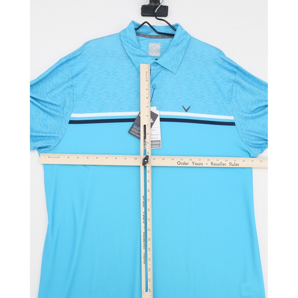 Callaway Mens Opti-Dri Golf Polo Shirt Blue Striped Performance UPF 50 Size LT - Picture 7 of 11